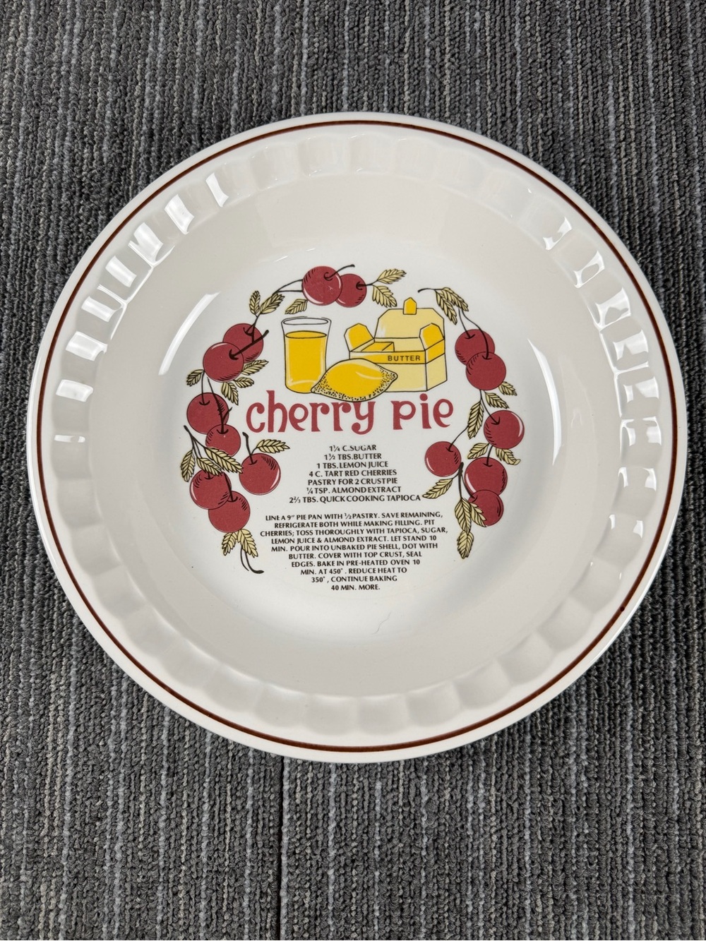 vintage Hankook Korea ceramic cherry pie recipe deep-dish plate